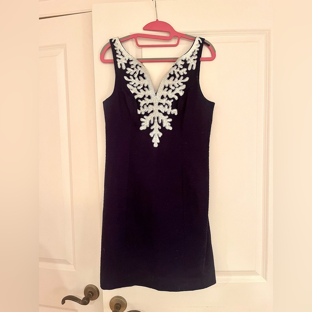 Lilly Pulitzer Navy and White Embellished Dress